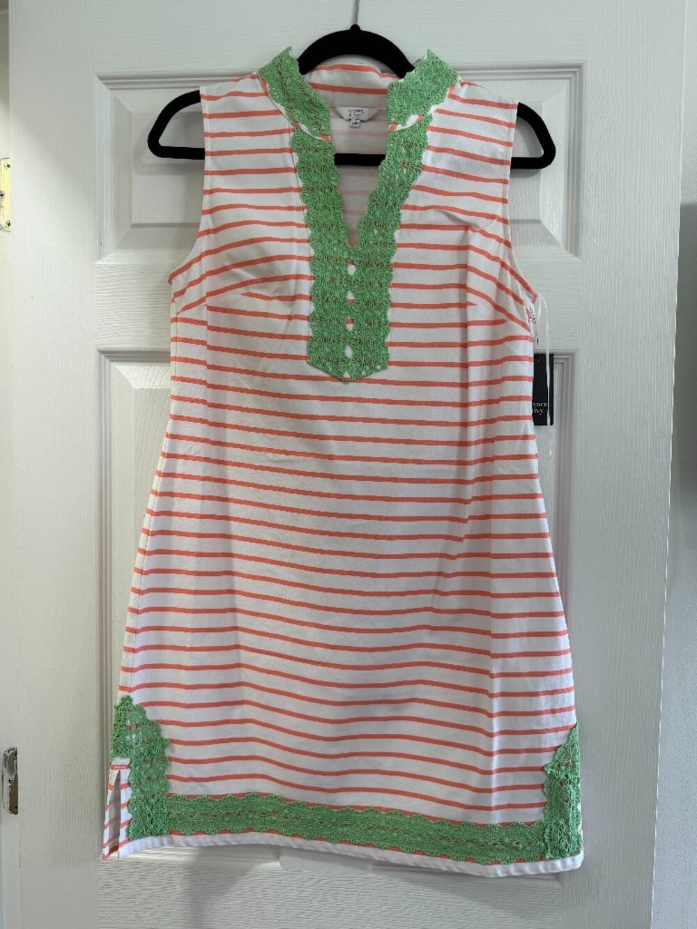 Crown & Ivy Coral Striped with Mint Green Lace Trim Dress Size 6 NWT